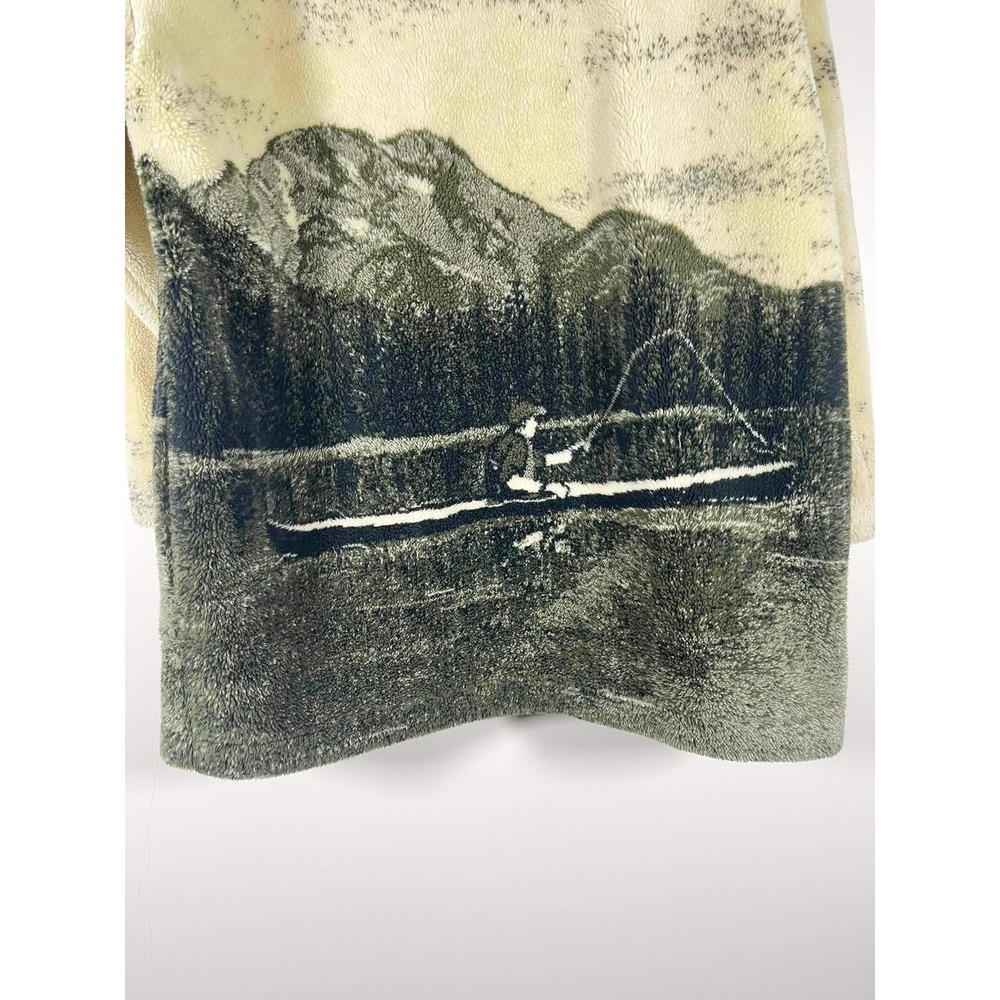 VTG Laura M Scenic Mountains Fishing Fleece Jacket Wms Medium Cream Green 90s - Picture 7 of 10